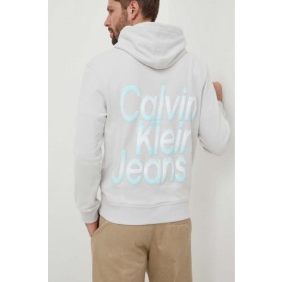 Calvin Klein Jeans šedá s kapucí s potiskem J30J325698 – Zboží Mobilmania