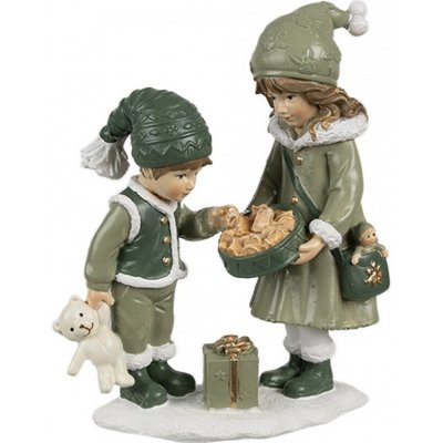 Zelená vánoční dekorace děti s dárečkem a medvídkem 10*5*13 cm Clayre & Eef – Hledejceny.cz