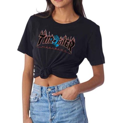 SANTA CRUZ Thrasher Screaming Flame Logo S/S Boyfriend T-Shirt Womens Santa Cruz Pigment Bla