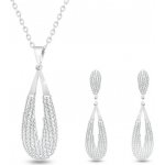 Biju set z chirurgické oceli kapka ozdobená bílým podbarvením řetízek visací náušnice se zirkony 224 – Sleviste.cz