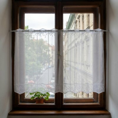 Forbyt Vitrážová záclona polyesterový 30913, vyšívané lístečky, bílá výška 90cm (v metráži) – Hledejceny.cz