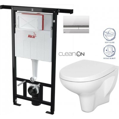 Alcadrain Předstěnový instalační systém s chromovým tlačítkem M1721 + WC CERSANIT ARTECO CLEANON + SEDÁTKO AM102/1120 M1721 AT1 – Sleviste.cz