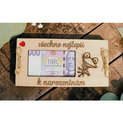 Dekorace z Řečice Narozeninové přání dřevěné na bankovku žába – Sleviste.cz