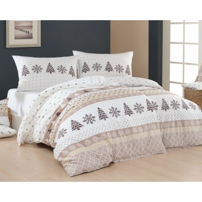 Matějovský povlečení NOVESTA béžovo-bílý zimní vzor flanel premium 140x200 70x90 – Zboží Dáma
