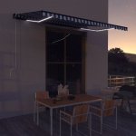 VidaXL Automatická markýza LED a senzor větru 450 x 300 cm modrobílá – Zboží Mobilmania