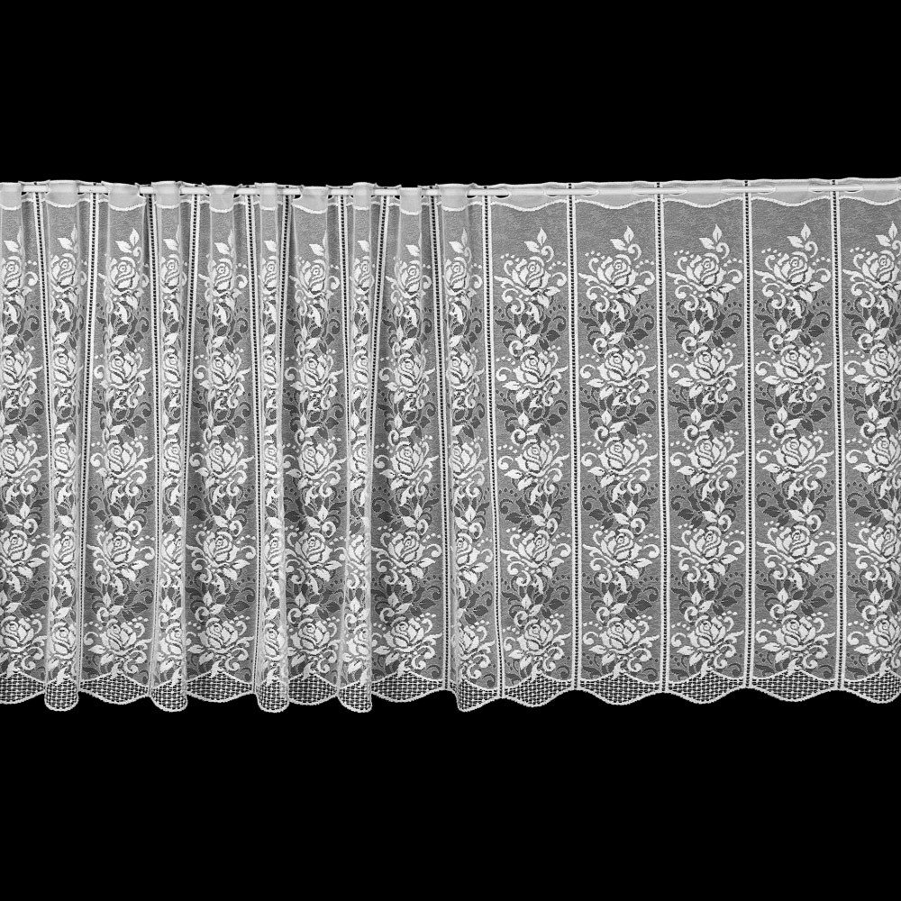 Buona Ventura žakárová vitrážová záclona 338570 hrubé růže v panelu, s  bordurou, bílá, výška 90cm (v metráži) | Srovnanicen.cz