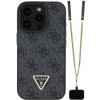 Pouzdro a kryt na mobilní telefon Apple Guess 4G Strass Triangle Metal Logo s popruhem pro iPhone 16 Pro - šedý 57983122062