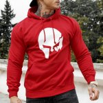 Fitness mikina bez zipu Iron Aesthetics SKULL červená – Zboží Dáma