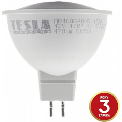 Tesla LED žárovka GU5,3 MR16 6W 12V 470lm 25 000h 4000K studená bílá 100°