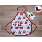 Sleep-well Dětská sada zástěrka + Chňapka kočky lemovaná červeně – Zboží Dáma