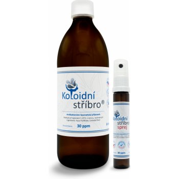 Koloidní stříbro s.r.o. Koloidní stříbro skleněné lahve 500 ml + 25 ml sprej 30 ppm dárková sada