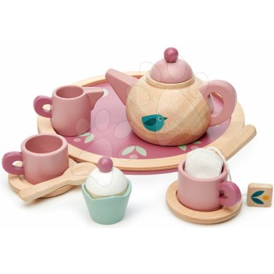 Leaf Toys Tender Birdie Tea set dřevěný čajník na tácku se šálky s čajovým sáčkem