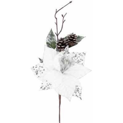 MagicHome Vánoční větvička s květem poinsettie, bílá, 34 cm – Hledejceny.cz