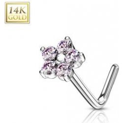 Šperky4U zlatý piercing do nosu kytička růžové zirkony ZL01200P-WG