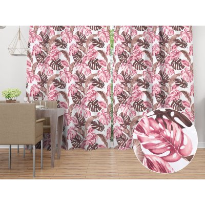 Biante Bavlněný závěs Sandra SA-227 Hnědé a starorůžové tropické listy na bílém 150x190 cm – Zboží Mobilmania
