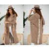 Dámský svetr a pulovr Fashionweek Dlouhý kardigan oversize s kapuci a kapsami LOVE PEACE Camel