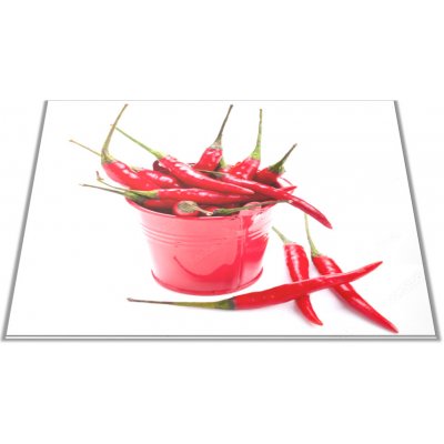 Glasdekor Skleněné prkénko chilli v červeném kyblíku - Prkénko: 30x20cm – Zboží Mobilmania