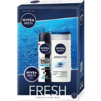 Nivea Men Fresh Sensitive sprchový gel 250 ml + Black & White Fresh  antiperspirant sprej 150 ml + Men krém 30 ml dárková sada od 235 Kč -  Heureka.cz