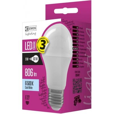 Emos LED žárovka Classic A60 9W E27 studená bílá – Zbozi.Blesk.cz