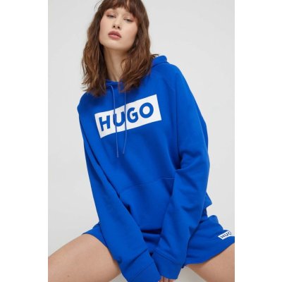 Hugo Bavlněná mikina Blue dámská s kapucí s potiskem 50515818 modrá