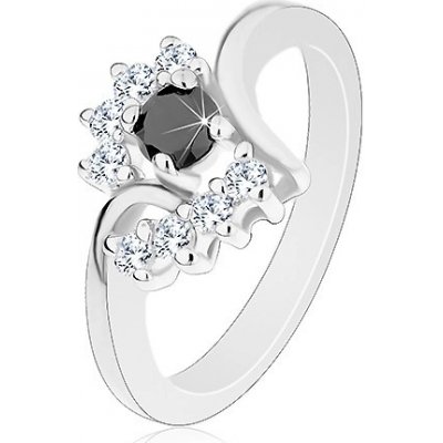 Šperky eshop prsten s lesklými rameny stříbrný odstín kulatý černý zirkon čiré oblouky G14.15 – Zboží Mobilmania