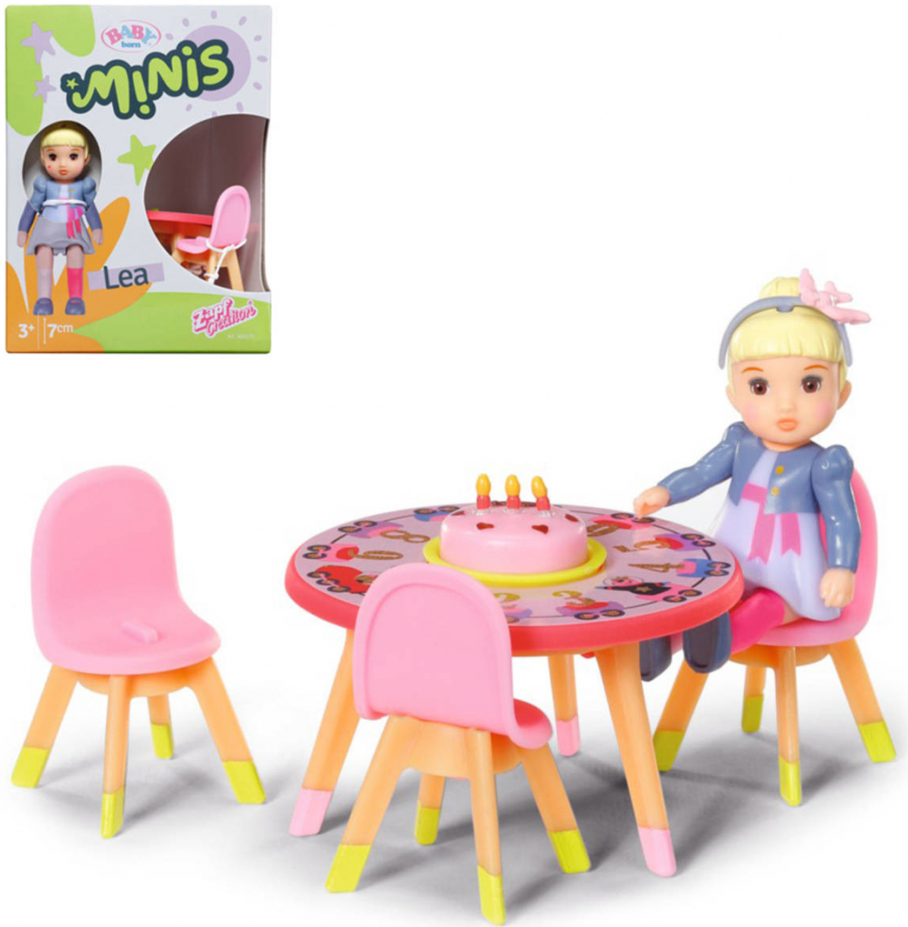 BABY born Minis Sada s narozeninovým stolem, židličkami a panenkou, 906170