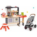 Smoby Set restaurace s elektronickou kuchyňkou Chef Corner Restaurant s kočárkem pro dvě panenky DeLuxe Maxi Cosi&Quinny Grey – Zboží Mobilmania