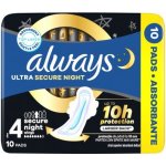 Always Ultra Secure Night Protection hygienické vložky s křidélky 10 ks – Zboží Mobilmania