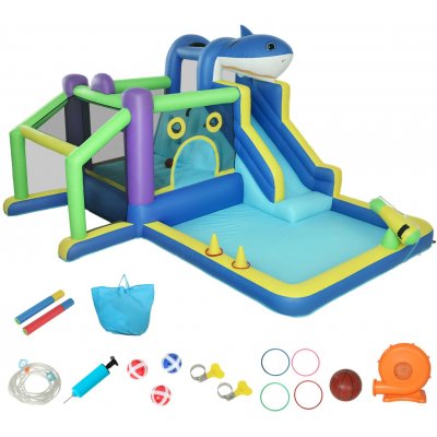 AIYAPLAY skákací hrad 8 v 1 se žraločím motivem, fukarem, skluzavkou, brouzdalištěm a trampolínou pro děti 3-8 let, 405x345x235cm, vícebarevný – Zboží Mobilmania