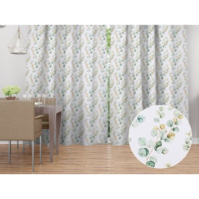 Biante Dekorační závěs Rongo RGP-510 Eukalyptové listy na bílém 140x150 cm – Hledejceny.cz