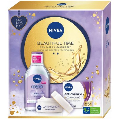 Nivea Beautiful Time sada denní pleťový krém Anti-Wrinkle + Contouring SPF30 50 ml + micelární voda Soothing Micellar Water 400 ml – Zbozi.Blesk.cz