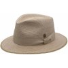 Klobouk Luxusní nemačkavý béžový klobouk Fedora ručně šitý UV faktor 80 Mayser Pepino