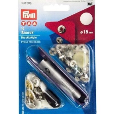 Knoflík stiskací ANORAK s aplikátorem - PRYM průměr 15 mm varianta bílá – Hledejceny.cz
