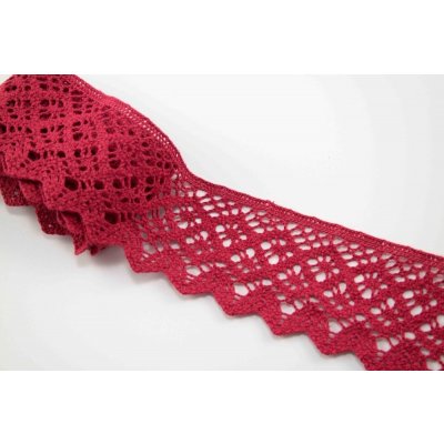 Bavlněná paličkovaná krajka - červená - šířka 5 cm – Zboží Dáma