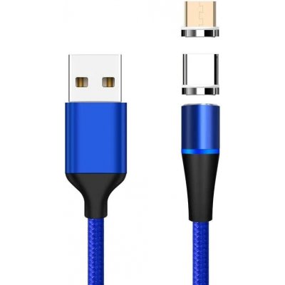 Kabel Magnetický micro USB a USB-C nabíjecí a datový, 1m, modrý