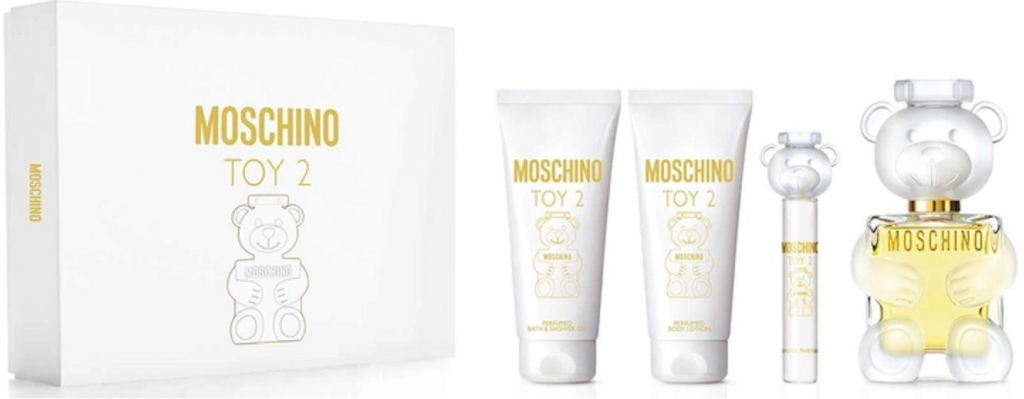 Moschino Toy 2 parfémovaná voda 100 ml + tělový krém 100 ml + sprchový gel 100 ml + cestovní sprej 10 ml, dárková sada pro ženy