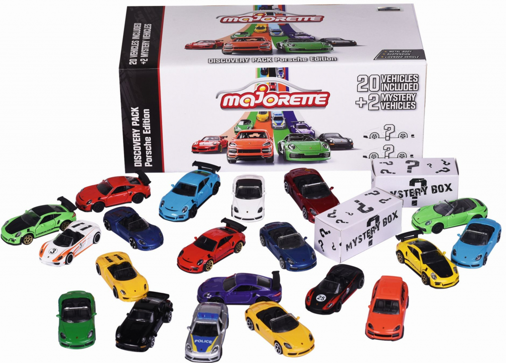 Majorette Autíčka Porsche Edition Discovery Pack kovová délka 7,5 cm sada 20 druhů + 2 mystery autíčka