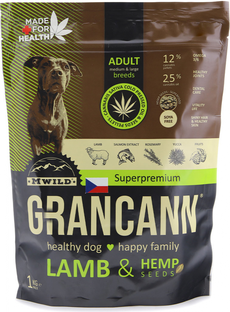 GRANCANN Lamb & Hemp seeds Adult Medium & Large jehněčí a konopná semínka 3 kg