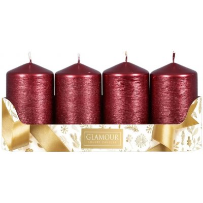 Sada adventních svíček TAURUS metalická bordó škrab. efekt 5 x 9 cm, 4 ks – Hledejceny.cz