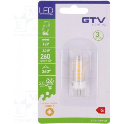 GTV Poland LD-G4P30W-30 Žárovka LED teple bílá G4 12VDC 260lm 3W 360° 3000K – Zboží Mobilmania