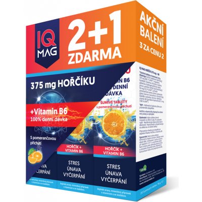 IQ Mag 375 mg hořčíku + vitamín B6 s příchutí pomeranče 3x20 šumivých tablet – Hledejceny.cz