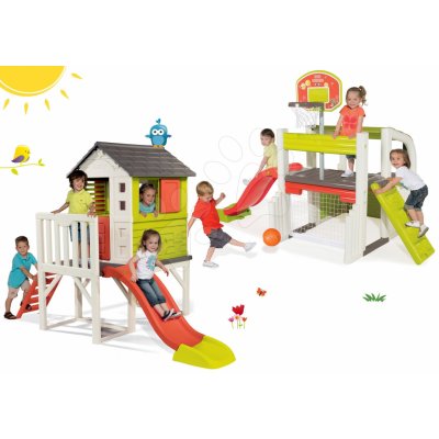 Smoby Set detský domček na pilieroch Pilings House s 1,5 m šmykľavkou+hracie centrum Fun Center so stolom SM810800-3 – Zboží Mobilmania