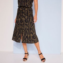 Blancheporte propínací sukně s grafickým vzorem eco-friendly viskóza khaki/černá