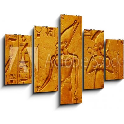 Obraz 5D pětidílný - 150 x 100 cm - Ancient Egypt hieroglyphics with pharaoh and ankh Starověké egyptské hieroglyfy s faraonem a ankh – Zboží Mobilmania