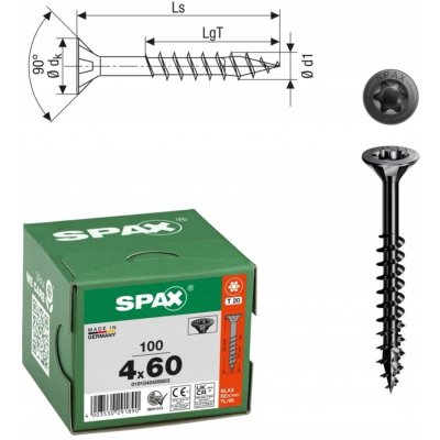 Šrouby do dřeva SPAX 4x60mm torx, částečný závit, zápustná hlava, černé, 100 ks – Hledejceny.cz