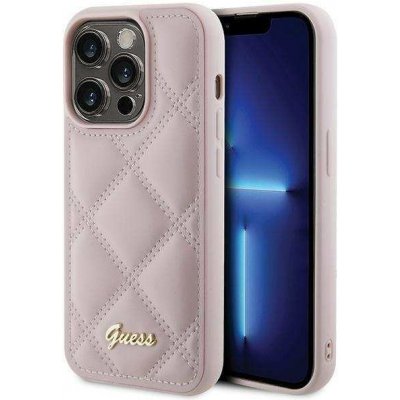 Pouzdro Guess hard iPhone 15 PRO MAX Quilted Metal Logo růžové