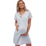 Elegantní šedá noční košilka s květinovou výšivkou a zapínáním u krku pro kojící maminky 1C4071 šedá – Zboží Mobilmania