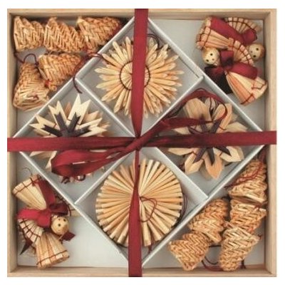 Anděl Přerov Slaměné dekorace v dřevěné krabičce s kruhem 56ks – Hledejceny.cz