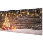 Obraz na skle Vánoční strom dekorace sníh 100x50 cm – Zbozi.Blesk.cz