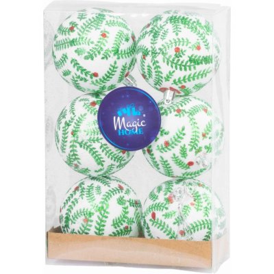 MagicHome Strend Pro Gule 6 ks biele s ornamentom matné s dekoráciou na vianočný stromček 8 cm – Zboží Dáma